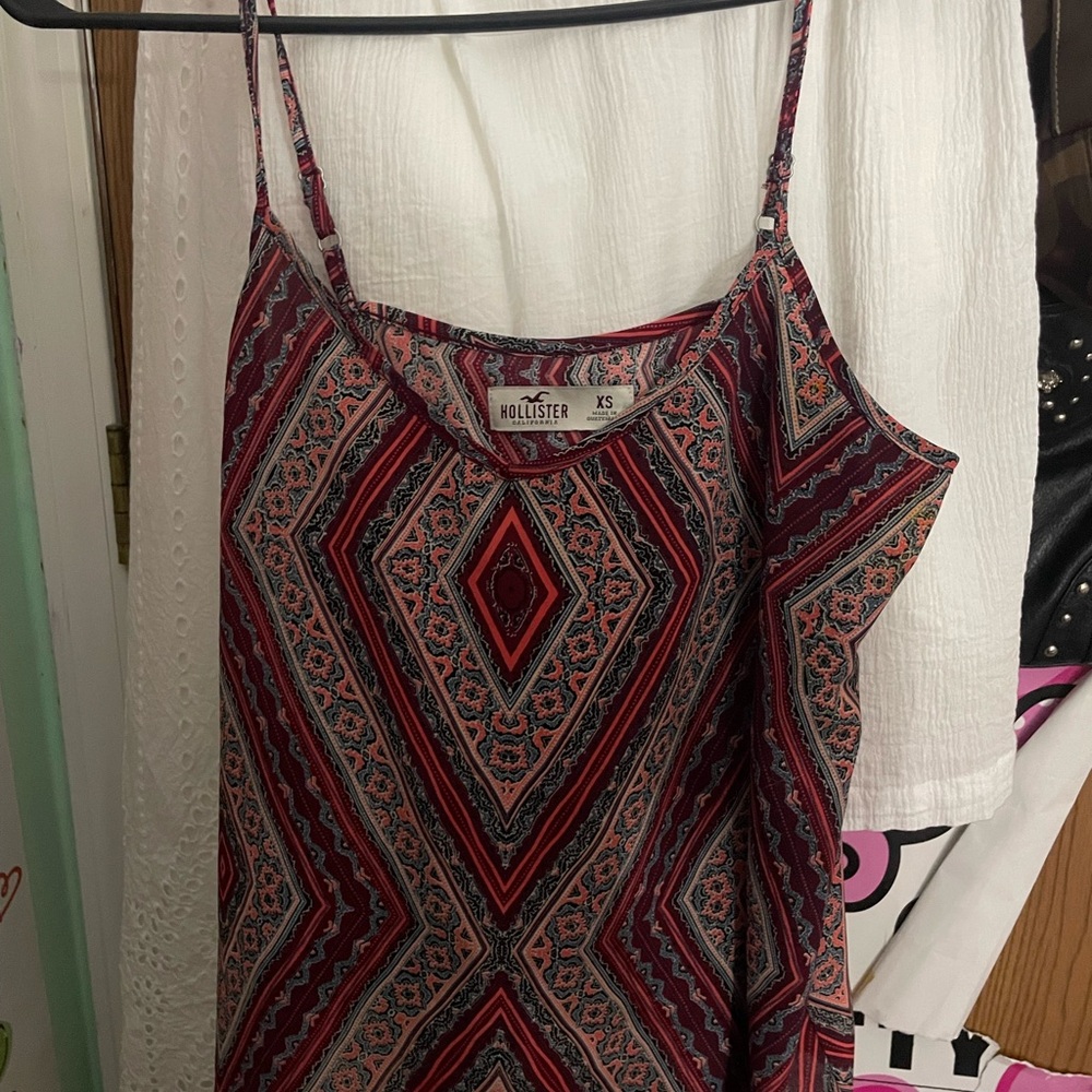 Hollister Red, Black & Pink Aztec-Style Cami